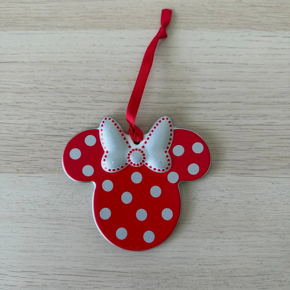 Disney Minnie Mouse Ear Headband Red Silver Polka Dot Glitter Ornament F784-1014